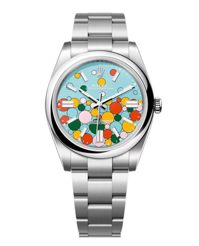 2023-release-rolex-oyster-perpetual-41-turquoise-blue-celebration-motif-dial-oyster-bracelet-oystersteel-watch-124300-rvbch.webp 2023 Release Rolex Oyster Perpetual 41, Turquoise blue, Celebration motif dial, Oyster bracelet, Oystersteel Watch 124300 - Image 1