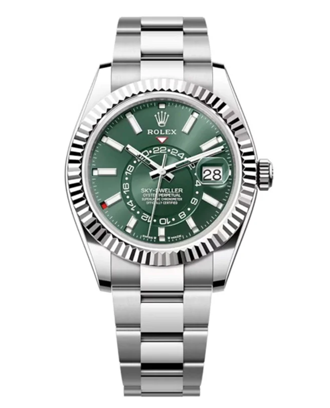 2023-release-rolex-sky-dweller-mint-green-dial-oyster-bracelet-oystersteel-and-18k-white-gold-watch-336934-1zd51.webp 2023 Release Rolex Sky-Dweller, Mint green dial, Oyster bracelet, Oystersteel and 18k white gold Watch 336934 - Image 1