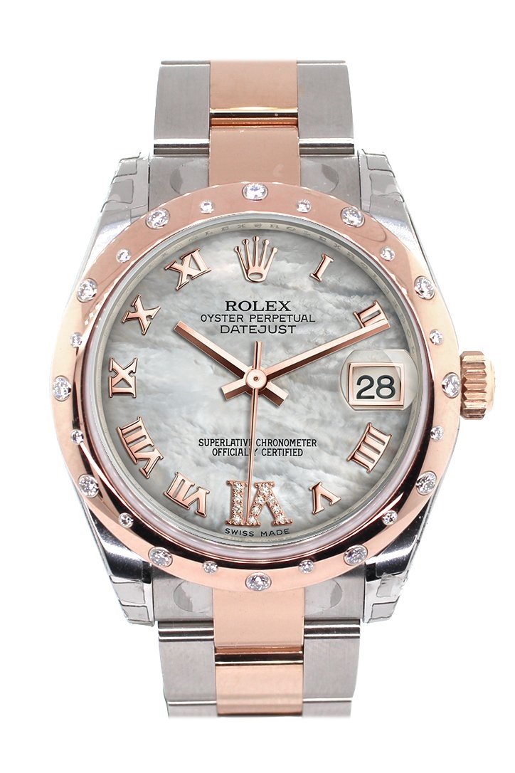 datejust-31-white-mother-of-pearl-roman-large-vi-set-with-diamond-dial-diamond-bezel-18k-rose-gold-two-tone-ladies-watch-178341-56udn.jpg Datejust 31 White Mother of Pearl Roman Large VI set with Diamond Dial Diamond Bezel 18K Rose Gold Two Tone Ladies Watch 178341 - Image 1