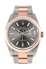 Datejust 36 Dark Rhodium Dial Fluted Rose Gold Two Tone Watch 126231 NP
