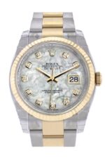 Datejust 36 White mother-of-pearl Diamond Dial Fluted 18K Gold Two Tone Oyster Watch 116233 - Image 7
