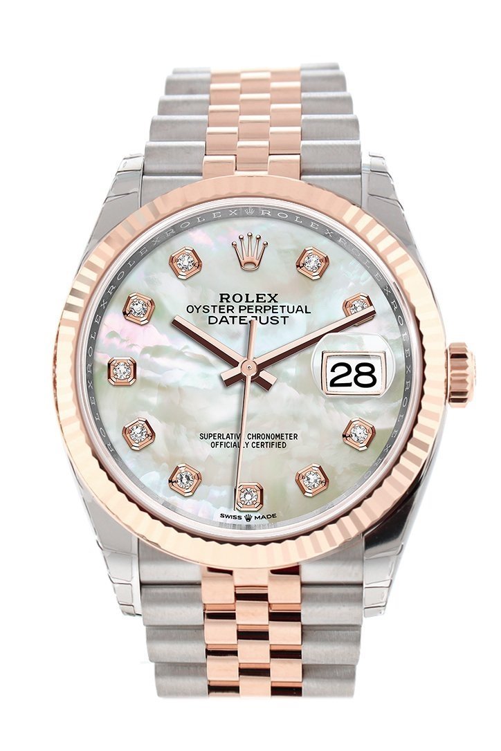 datejust-36-white-mother-of-pearl-set-with-diamonds-dial-fluted-rose-gold-two-tone-jubilee-watch-126231-np-firn5.jpg Datejust 36 White Mother-of-Pearl Set with Diamonds Dial Fluted Rose Gold Two Tone Jubilee Watch 126231 NP - Image 1