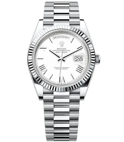 Rolex Day-Date 40 Presidential White dial, Smooth Bezel, President bracelet, Watch 228206-0028
