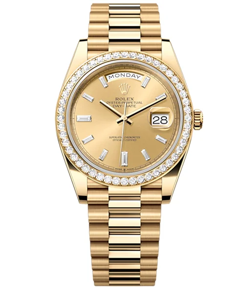 rolex-day-date-40-presidential-yellow-gold-champagne-dial-diamond-bezel-president-bracelet-wzbii.webp Rolex Day-Date 40 Presidential, Yellow gold, Champagne dial, Diamond Bezel, President bracelet, - Image 1