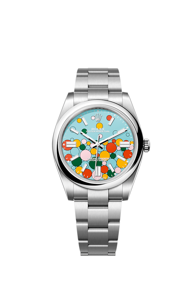 rolex-oyster-perpetual-41-oystersteel-41mm-turquoise-celebration-motif-dial-ref-124300-0008-34a2w.png Rolex Oyster Perpetual 41, Oystersteel, 41mm, Turquoise Celebration Motif Dial, Ref# 124300-0008 - Image 1