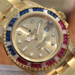 Rolex Submariner Golden Blue / Red Diamond Gold Dial 40mm - Image 10