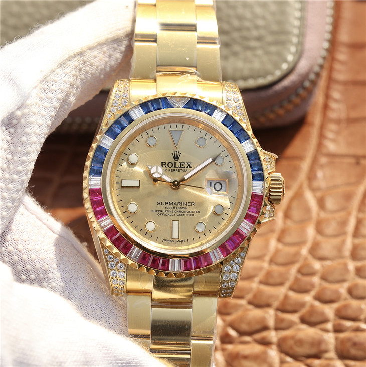 rolex-submariner-golden-blue-red-diamond-gold-dial-40mm-puzp9.jpg Rolex Submariner Golden Blue / Red Diamond Gold Dial 40mm - Image 1