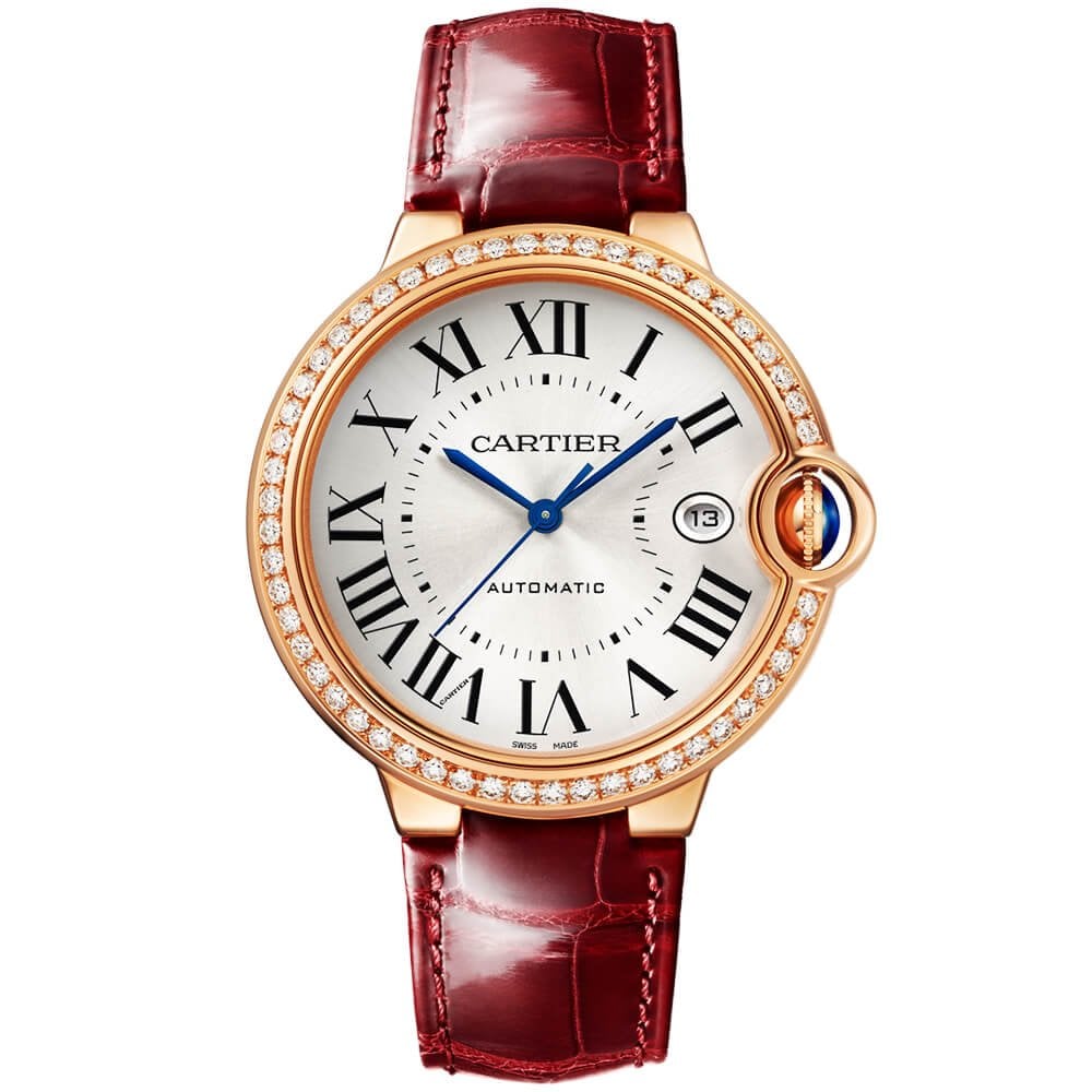 ballon-bleu-18ct-rose-gold-40mm-diamond-bezel-set-leather-strap-watch-qmjcg.jpg Ballon Bleu 18ct Rose Gold 40mm Diamond Bezel Set Leather Strap Watch - Image 1