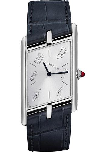 Cartier Tank Asymetrique Watch – 47.15 mm x 26.10 mm Platinum Case – Silvered Dial – Dark Grey Alligator Strap Limited Edition of 100 – WGTA0042