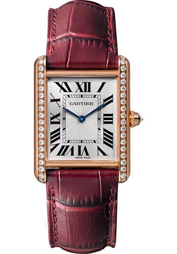 Cartier Tank Louis Cartier Watch – 33.7 mm Pink Gold Diamond Case – Burgundy Alligator Strap – WJTA0014
