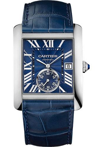 Cartier Tank MC Watch – 34.3 mm Steel Case – Blue Dial – Dark Blue Alligator Strap – WSTA0010