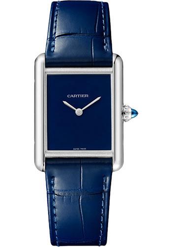 Cartier Tank Must Watch – 33.7 mm x 25.5 mm Steel Case – Blue Dial – Blue Alligator Strap – WSTA0055