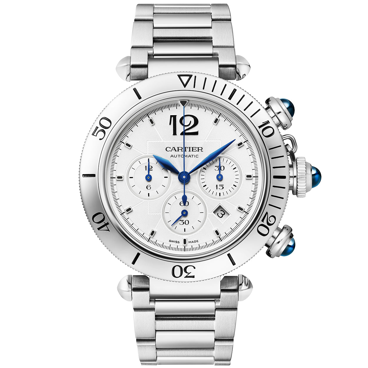pasha-de-cartier-41mm-braceletleather-strap-chronograph-watch-yblha.jpg Pasha de Cartier 41mm Bracelet/Leather Strap Chronograph Watch - Image 1