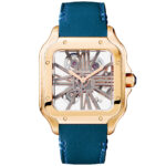 Santos de Cartier Large 18ct Rose Gold Skeleton Dial Strap Watch - Image 3