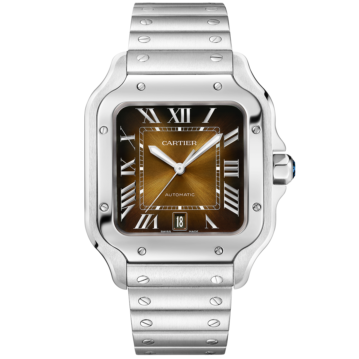 santos-de-cartier-large-brown-dial-automatic-braceletstrap-watch-azeei.png Santos de Cartier Large Brown Dial Automatic Bracelet/Strap Watch - Image 1