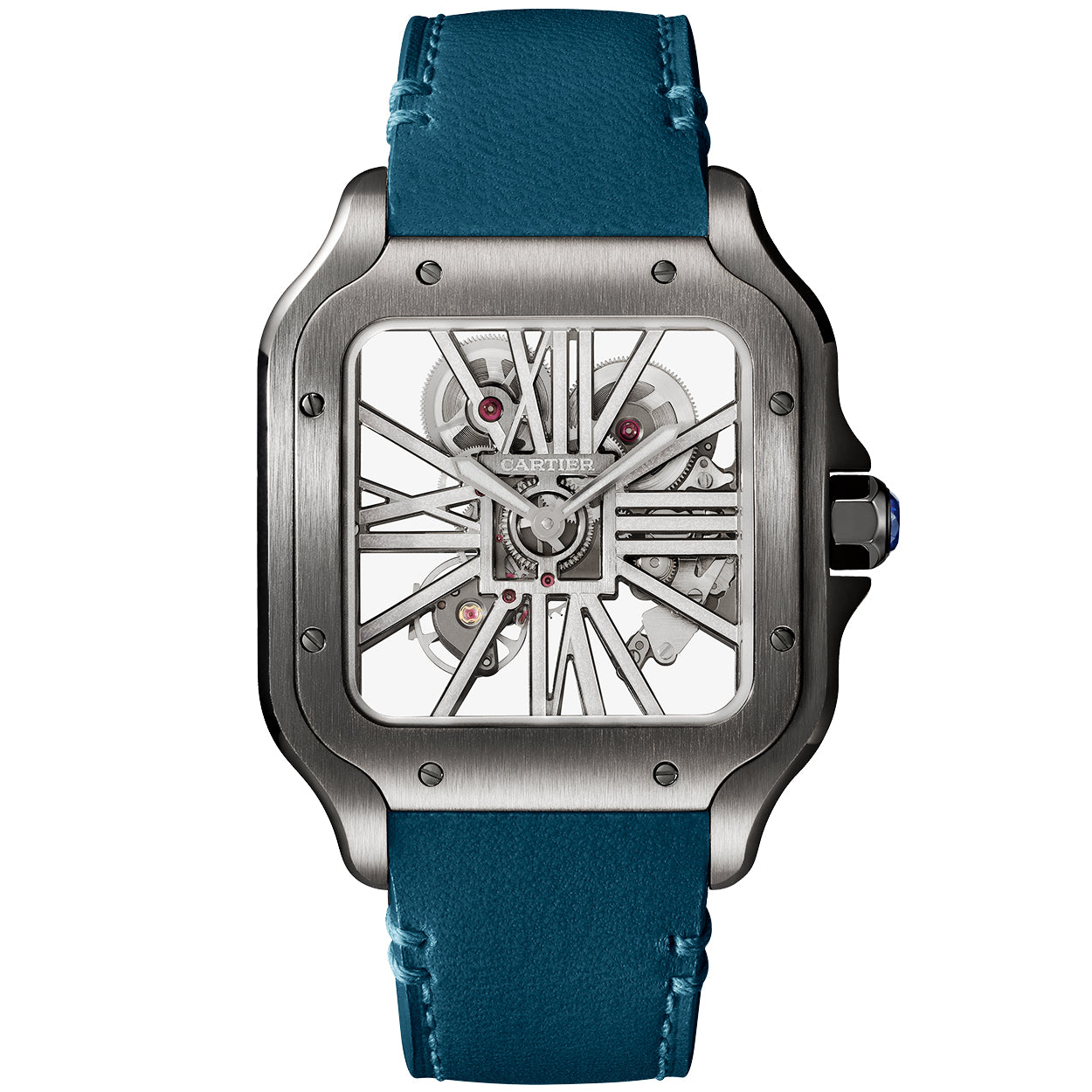 santos-de-cartier-large-skeleton-black-adlc-blue-strap-watch-nlr4y.jpg Santos de Cartier Large Skeleton Black ADLC Blue Strap Watch - Image 1