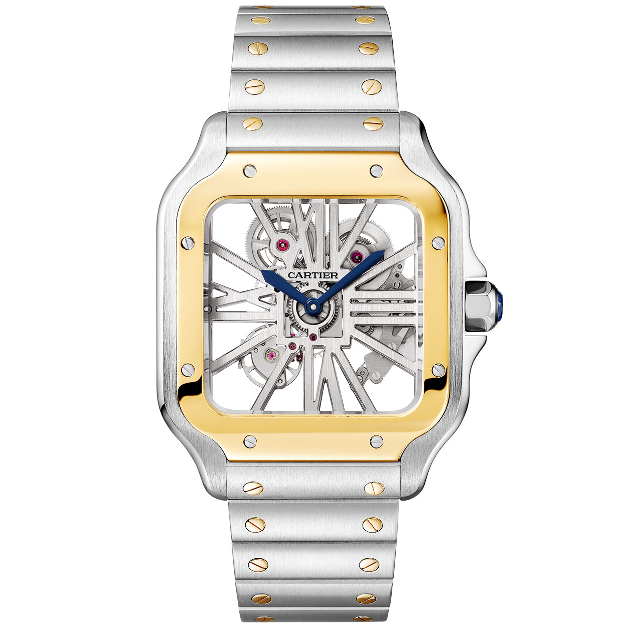 santos-de-cartier-large-skeleton-steel-amp-18ct-yellow-gold-bracelet-watch-vwjbo.jpg Santos de Cartier Large Skeleton Steel & 18ct Yellow Gold Bracelet Watch - Image 1