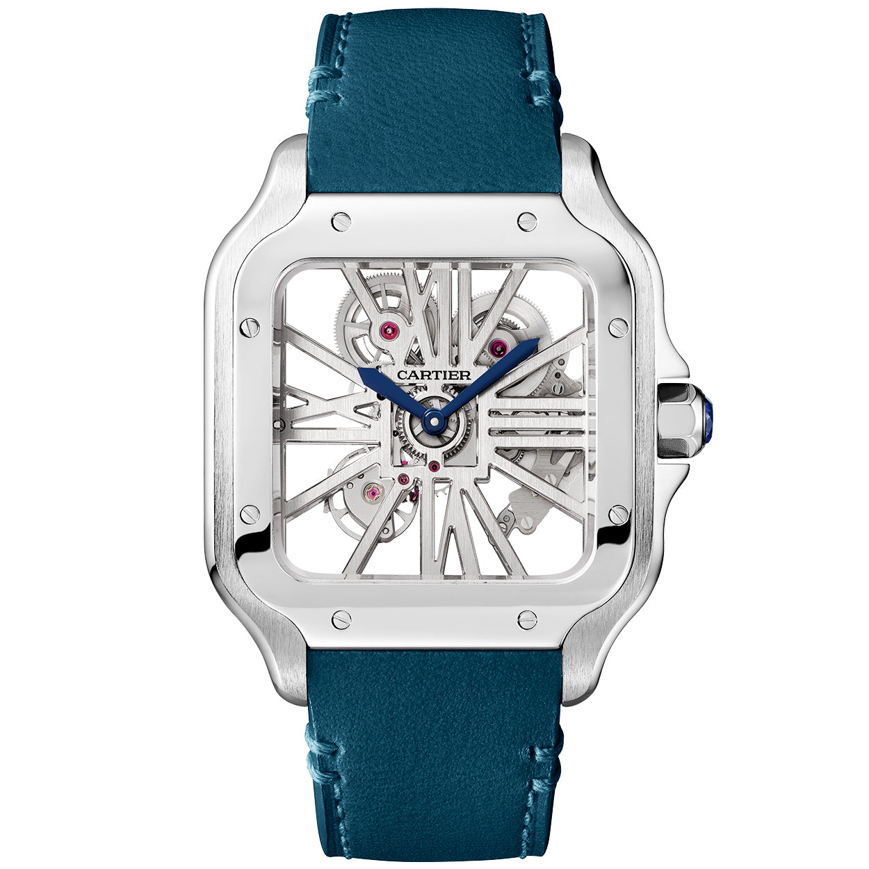 santos-de-cartier-large-skeleton-steel-blue-strap-watch-yew9o.jpg Santos de Cartier Large Skeleton Steel Blue Strap Watch - Image 1