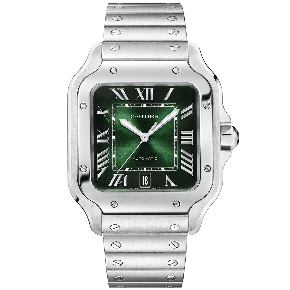 santos-de-cartier-large-smoky-green-dial-automatic-braceletstrap-watch-pxyju.png Santos de Cartier Large Smoky Green Dial Automatic Bracelet/Strap Watch - Image 1