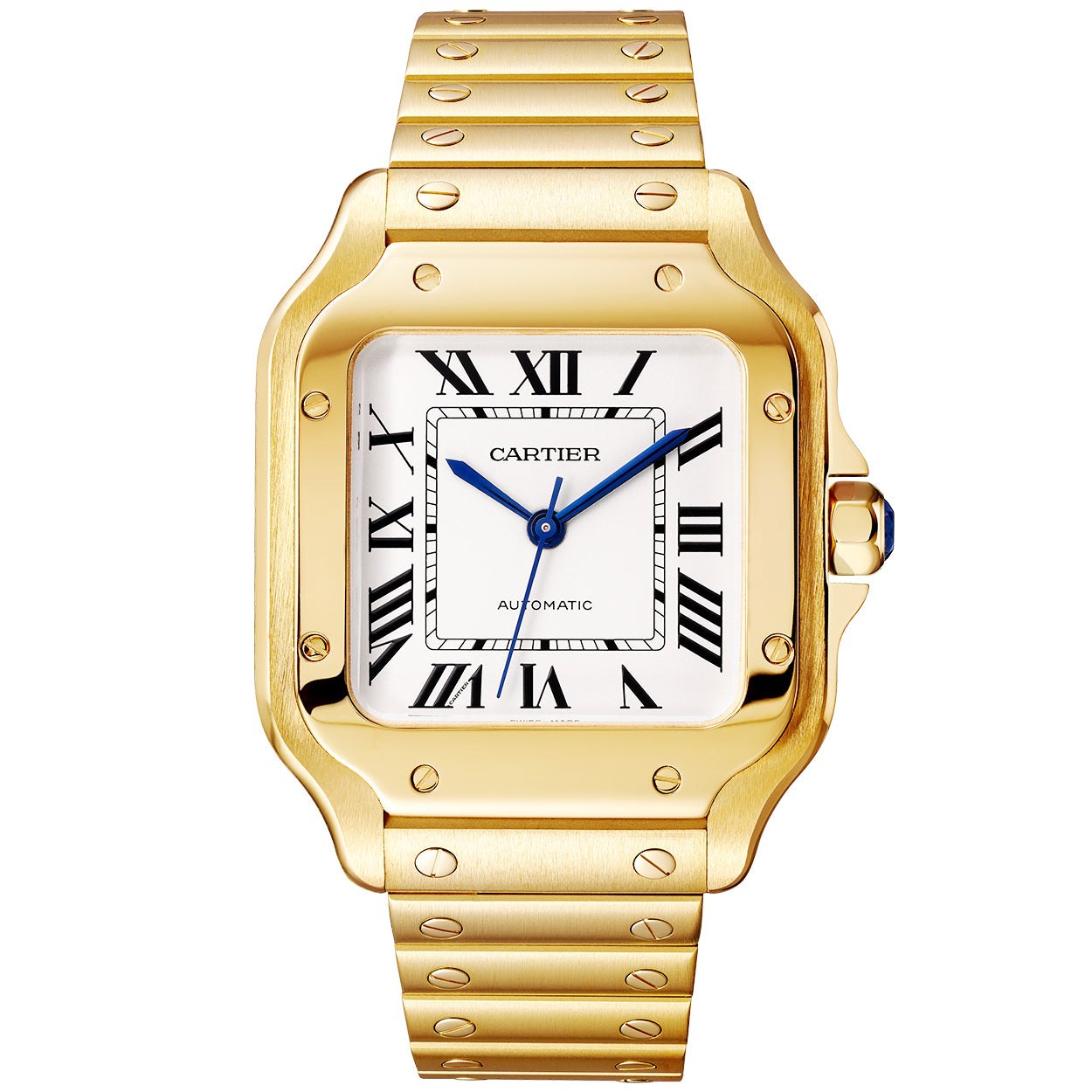 santos-de-cartier-medium-automatic-18ct-yellow-gold-bracelet-watch-rbasr.jpg Santos de Cartier Medium Automatic 18ct Yellow Gold Bracelet Watch - Image 1