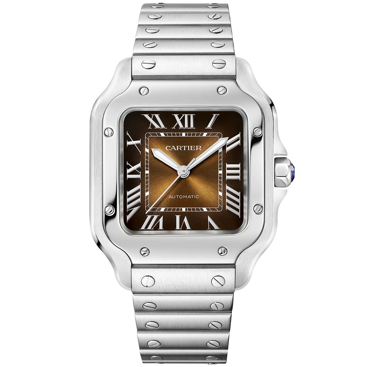 santos-de-cartier-medium-brown-dial-automatic-braceletstrap-watch-sgiqc.png Santos de Cartier Medium Brown Dial Automatic Bracelet/Strap Watch - Image 1