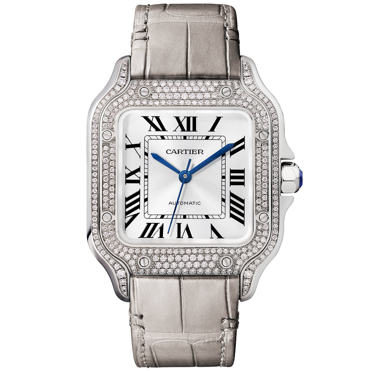 santos-de-cartier-medium-diamond-set-automatic-18ct-white-gold-watch-wulze.jpg Santos de Cartier Medium Diamond Set Automatic 18ct White Gold Watch - Image 1