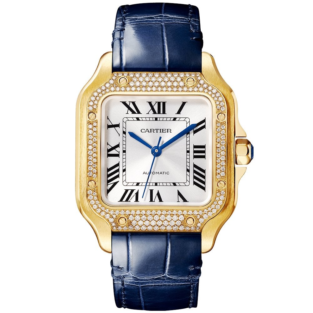 santos-de-cartier-medium-diamond-set-automatic-18ct-yellow-gold-watch-z0on7.jpg Santos de Cartier Medium Diamond Set Automatic 18ct Yellow Gold Watch - Image 1