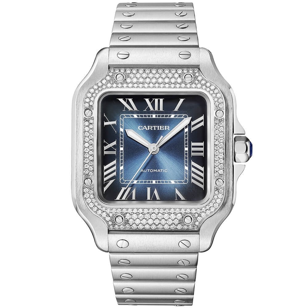 santos-de-cartier-medium-diamond-set-automatic-steel-braceletstrap-watch-sh8rq.jpg Santos de Cartier Medium Diamond Set Automatic Steel Bracelet/Strap Watch - Image 1
