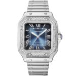 Santos de Cartier Medium Diamond Set Automatic Steel Bracelet/Strap Watch