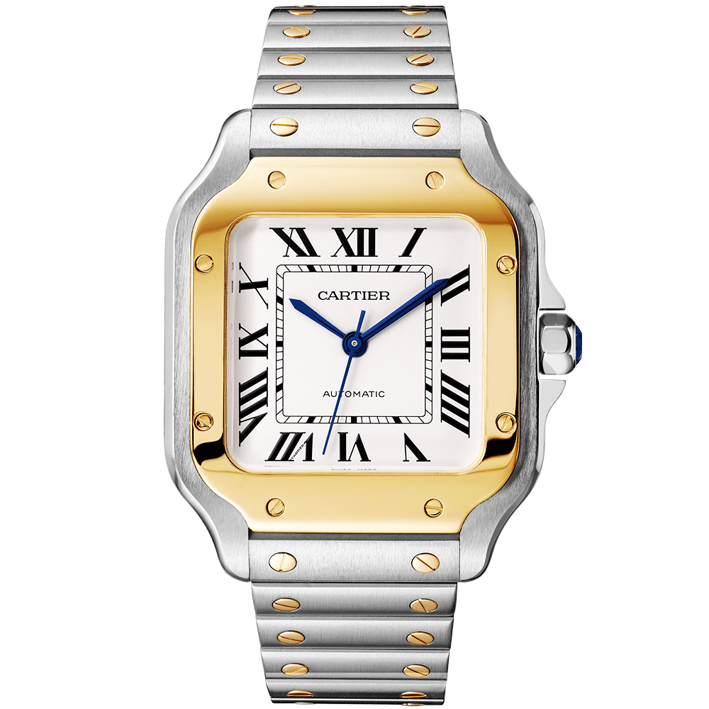 santos-de-cartier-medium-steel-amp-18ct-yellow-gold-braceletstrap-watch-aesw9.png Santos de Cartier Medium Steel & 18ct Yellow Gold Bracelet/Strap Watch - Image 1