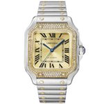 Santos de Cartier Medium Steel & 18ct Yellow Gold Diamond Set Watch