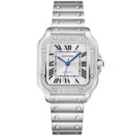Santos de Cartier Medium Steel Diamond Set Bezel Bracelet/Strap Watch