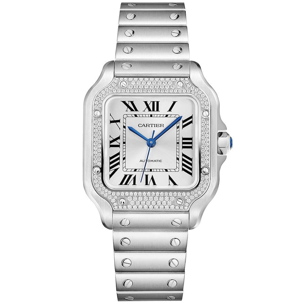 santos-de-cartier-medium-steel-diamond-set-bezel-braceletstrap-watch-eyat2.jpg Santos de Cartier Medium Steel Diamond Set Bezel Bracelet/Strap Watch - Image 1