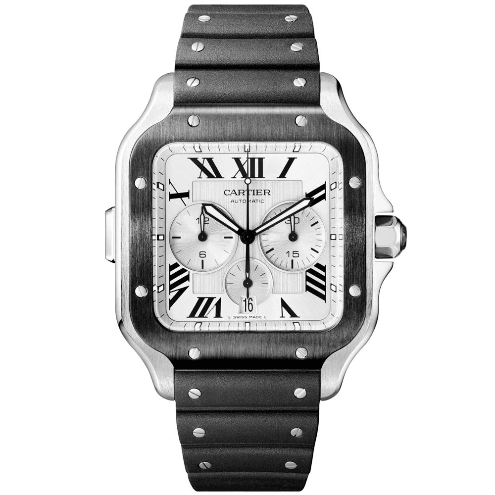 santos-de-cartier-xl-chronograph-rubberleather-strap-watch-jo6wg.png Santos de Cartier XL Chronograph Rubber/Leather Strap Watch - Image 1