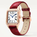 Santos-Dumont Large 18ct Rose Gold Silver Dial Diamond Bezel Watch - Image 4