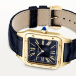 Santos-Dumont Large 18ct Yellow Gold Blue Dial Strap Watch - Image 4