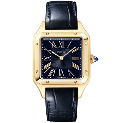 Santos-Dumont Large 18ct Yellow Gold Blue Dial Strap Watch