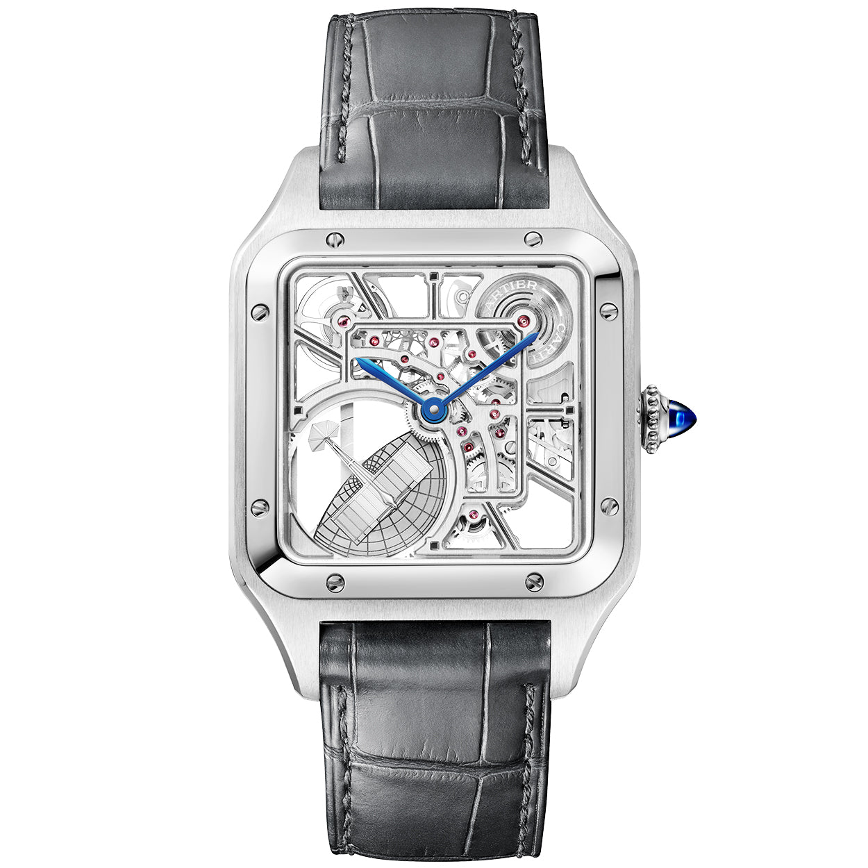 santos-dumont-large-steel-skeleton-dial-automatic-strap-watch-ovdtl.jpg Santos-Dumont Large Steel Skeleton Dial Automatic Strap Watch - Image 1