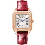 Santos-Dumont Small 18ct Rose Gold Silver Dial Diamond Set Bezel Strap Watch