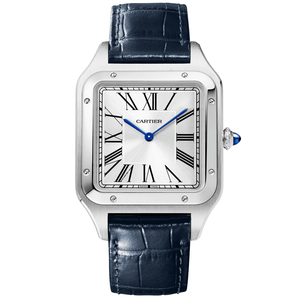 santos-dumont-xl-steel-amp-silver-dial-leather-strap-watch-npn0e.png Santos-Dumont XL Steel & Silver Dial Leather Strap Watch - Image 1